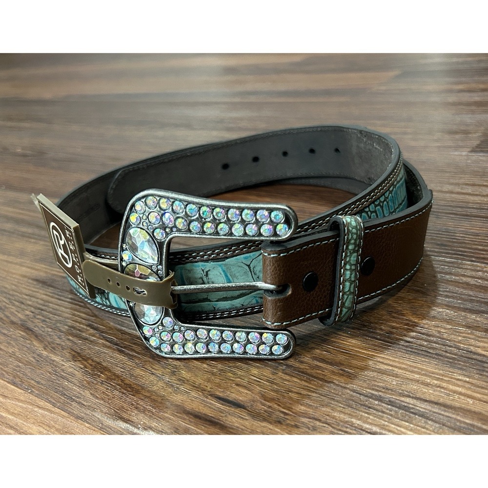 Roper Women's Diamond Stud Buckle Turquoise Crocodile Embossed Strap XL New